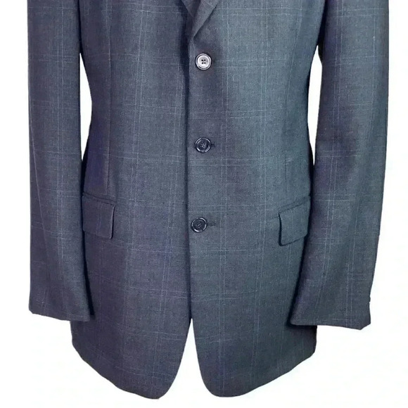 Stafford Men 40L Long Plaid Wool 3 Button Sport Coat Blazer Jacket Gray Blue - Picture 3 of 10